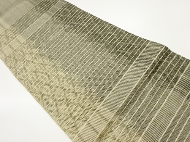 変わり織横段に菱模様織出し夏用袋帯